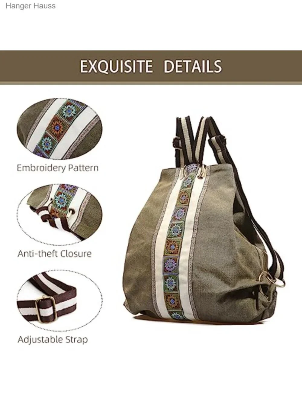 Vintage Canvas Backpack Daypack with Anti-theft Design for Travel